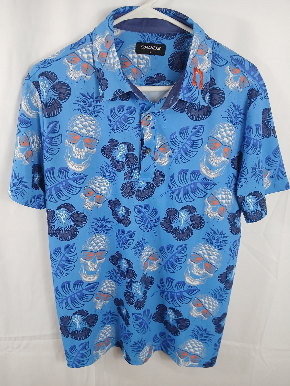 Men's Blue Tropical Skull Print Polo